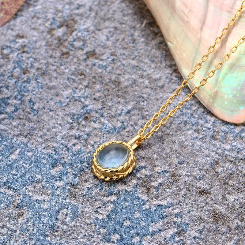 Aquamarin- oder Labradorit-Halskette "Maritimer Charme" Vergoldet Silber