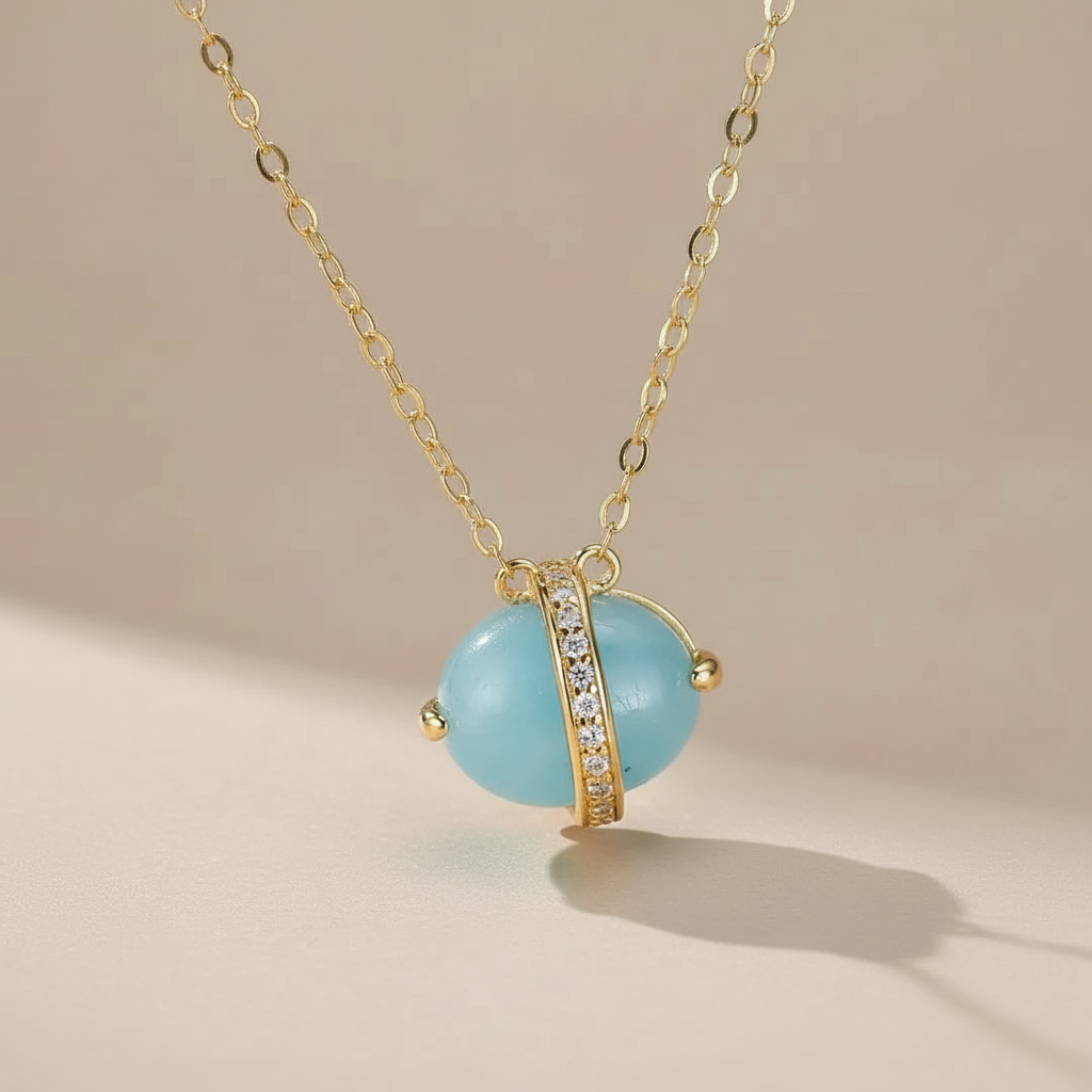 Aquamarine Necklace "Blue Galaxy" Gold-Plated Silver 14K