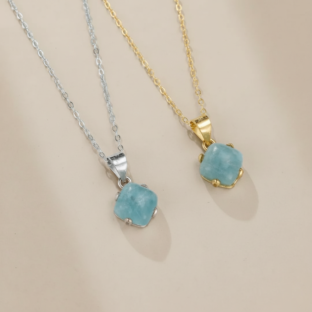 Aquamarine Necklace "Waves of Serenity" Gold-Plated Silver 14K