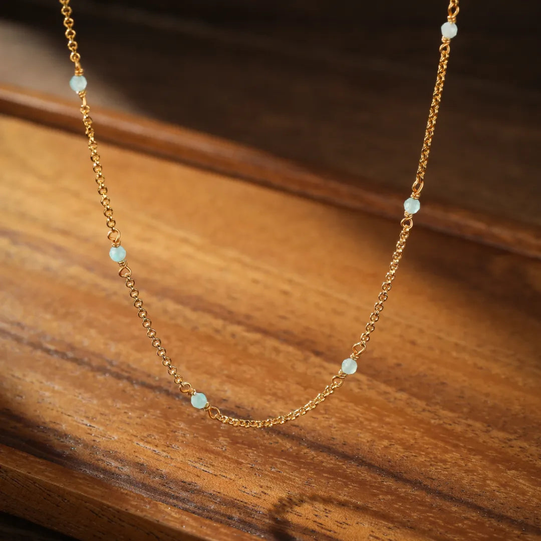Amazonite Necklace "Marine Freshness" Gold-Plated Silver
