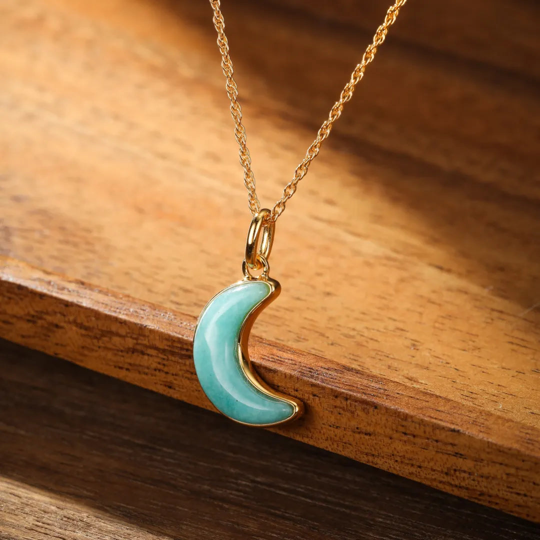 Amazonite Moon Necklace "Elegant Moon" Gold-Plated Silver