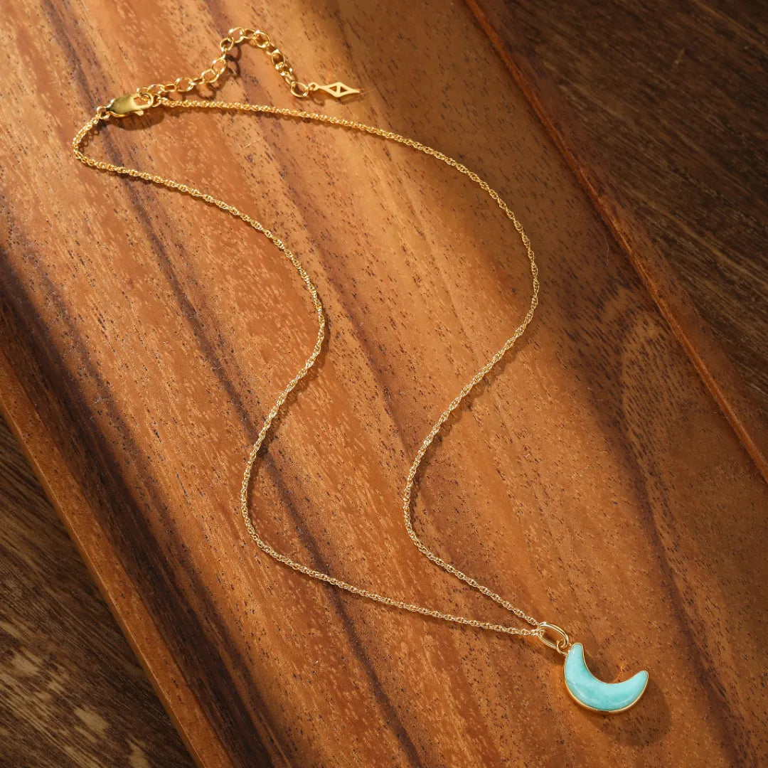 Amazonite Moon Necklace "Elegant Moon" Gold-Plated Silver