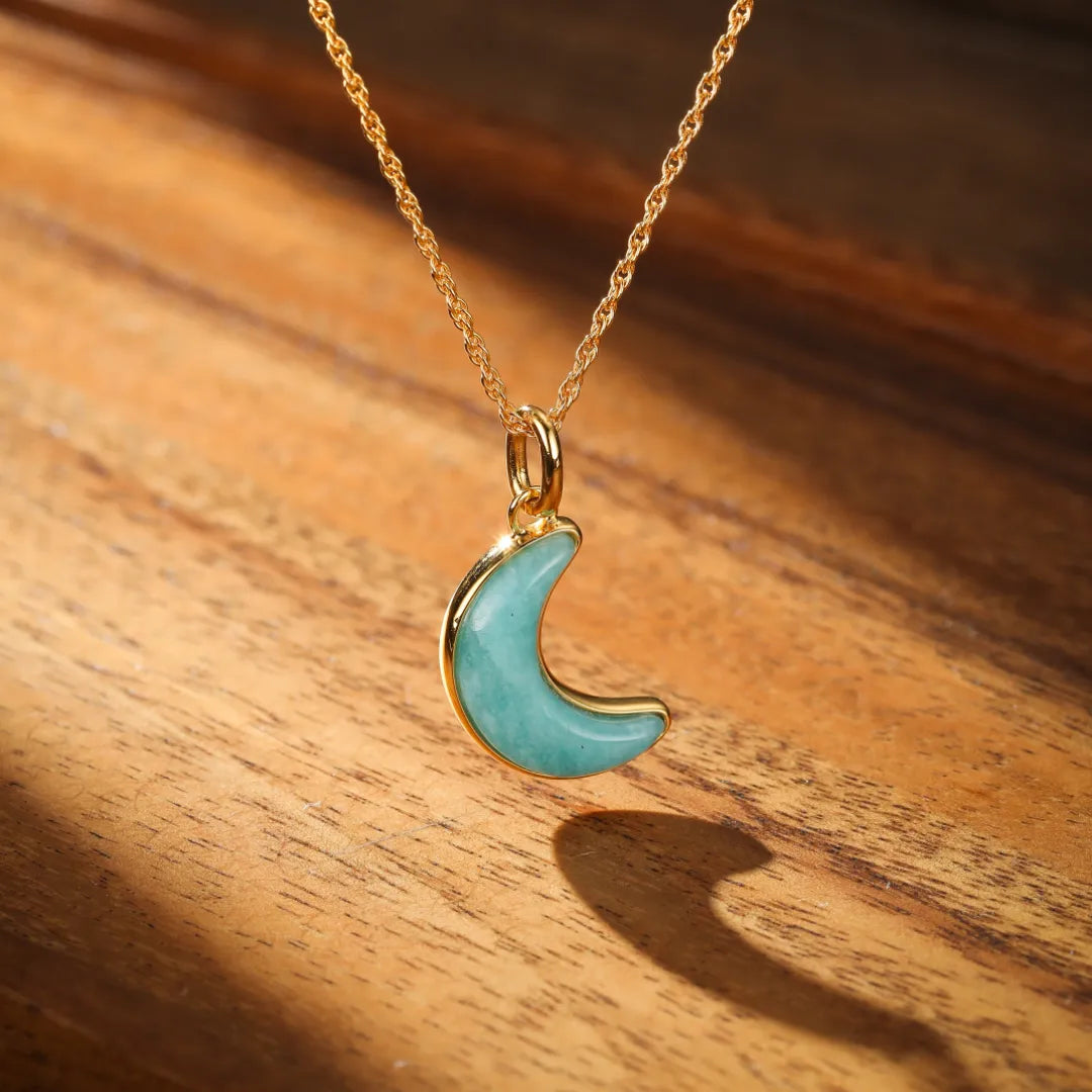 Amazonite Moon Necklace "Elegant Moon" Gold-Plated Silver
