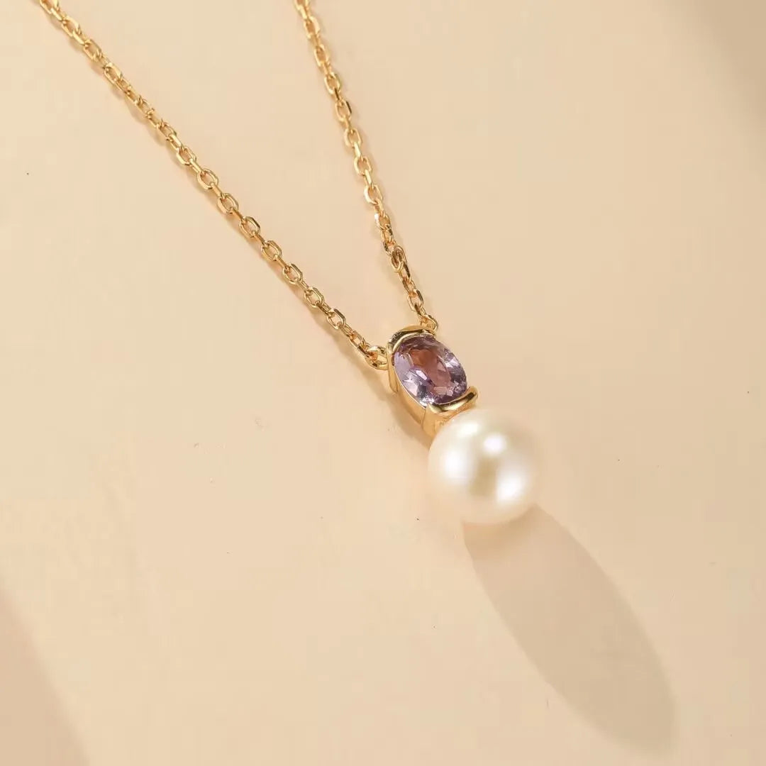 Amethyst and Pearl Necklace "Reflections of Elegance" Gold-Plated Silver
