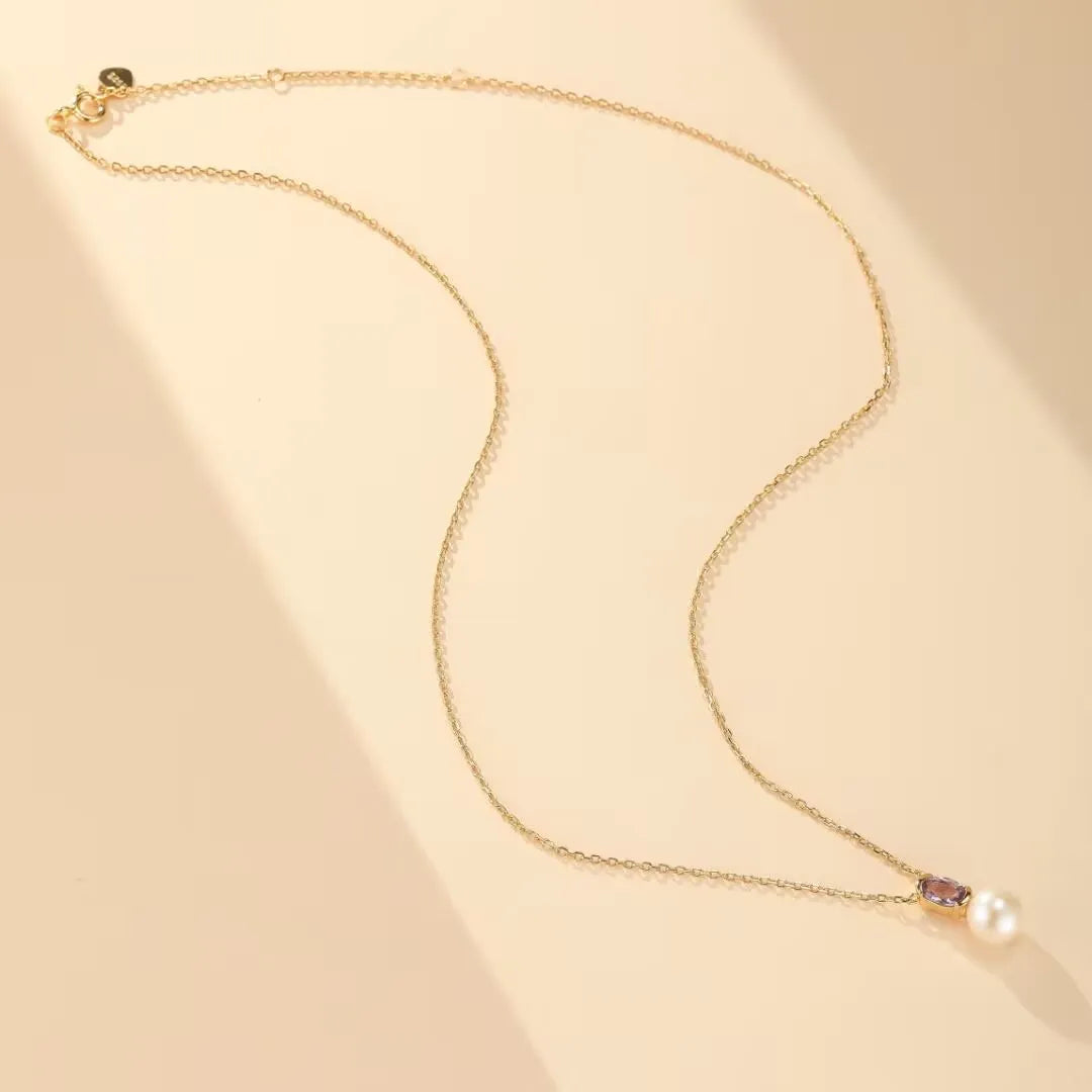 Amethyst and Pearl Necklace "Reflections of Elegance" Gold-Plated Silver