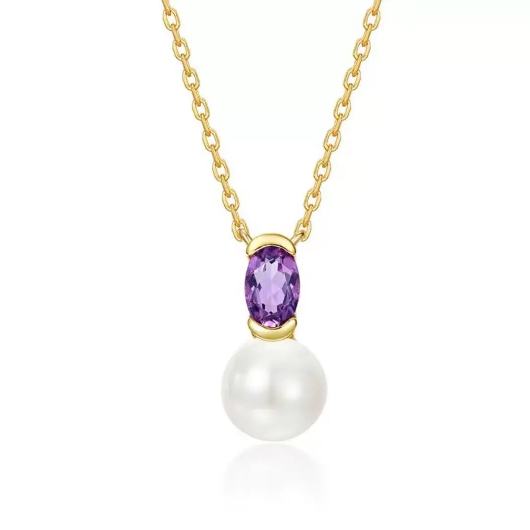 Amethyst and Pearl Necklace "Reflections of Elegance" Gold-Plated Silver