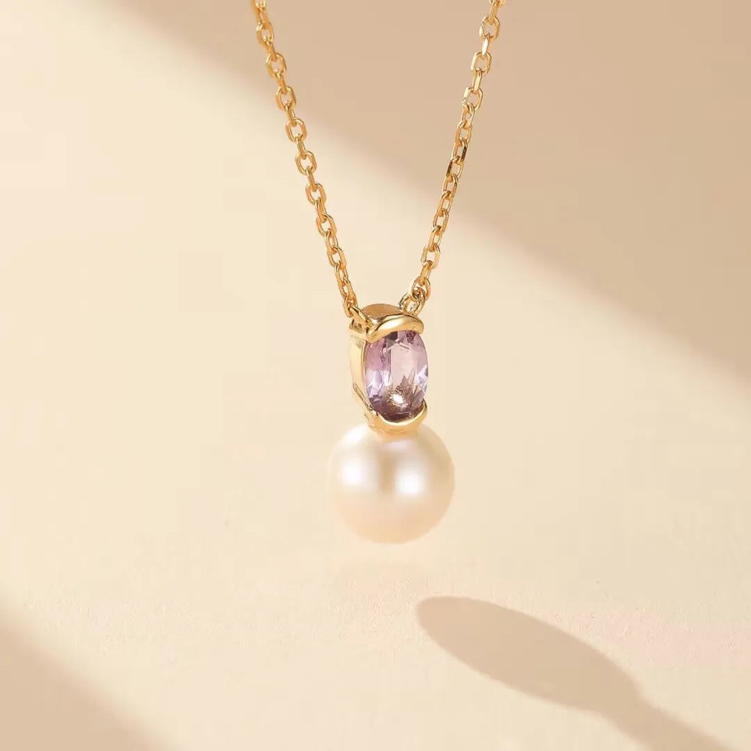 Amethyst and Pearl Necklace "Reflections of Elegance" Gold-Plated Silver