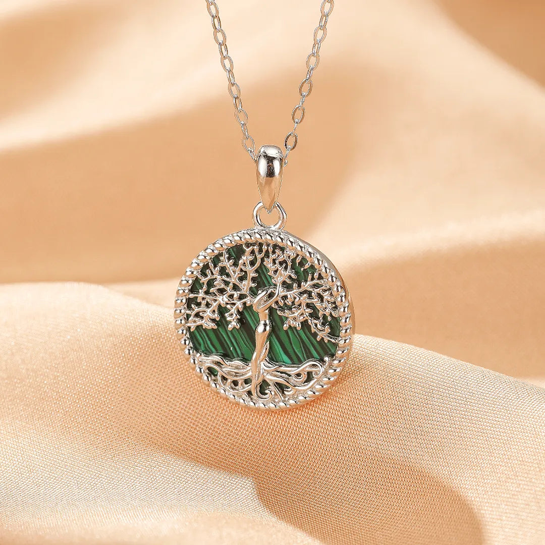 Collier Arbre de Vie Malachite "Racines d'Équilibre" Argent