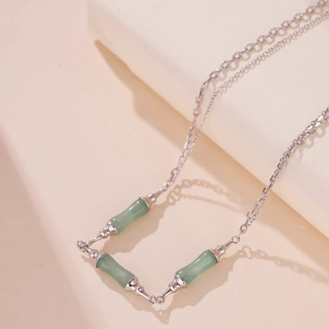 Aventurin Bambus Halskette "Grün Harmonie" Silber