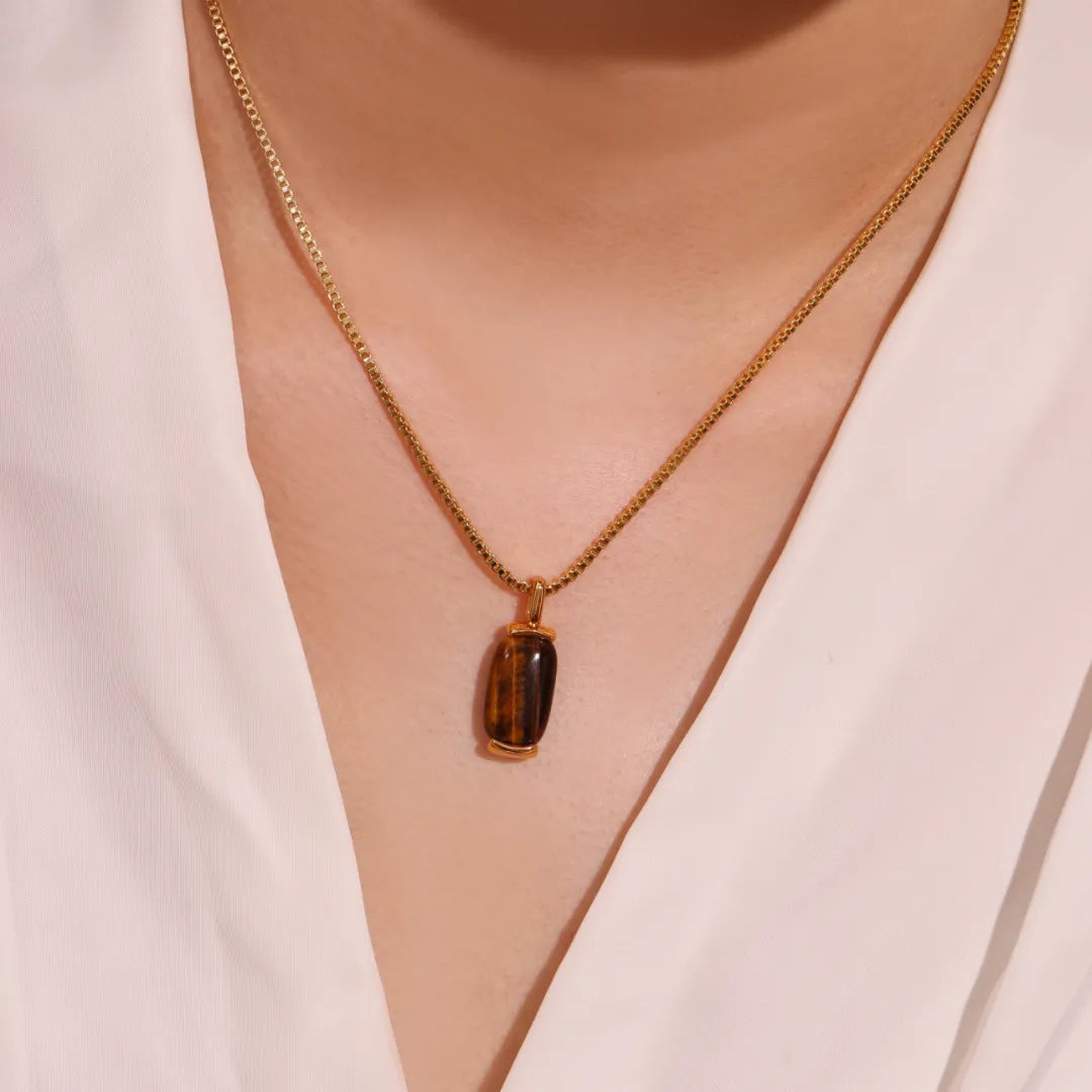 Halskette Aventurin oder Tigerauge "Friedliche Natur" Gold