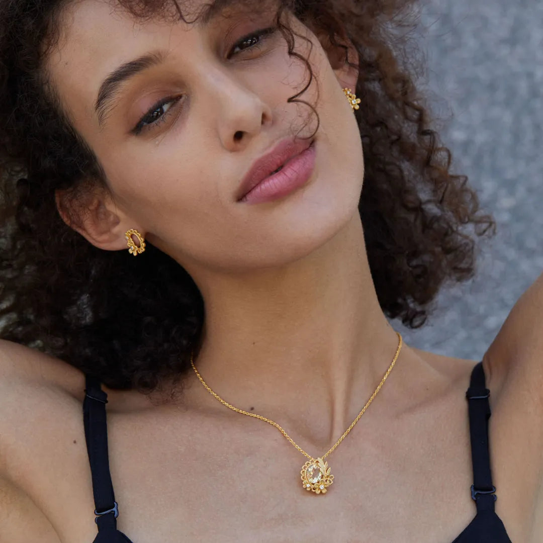 Citrine Necklace "Floral Shine" Gold-Plated Silver