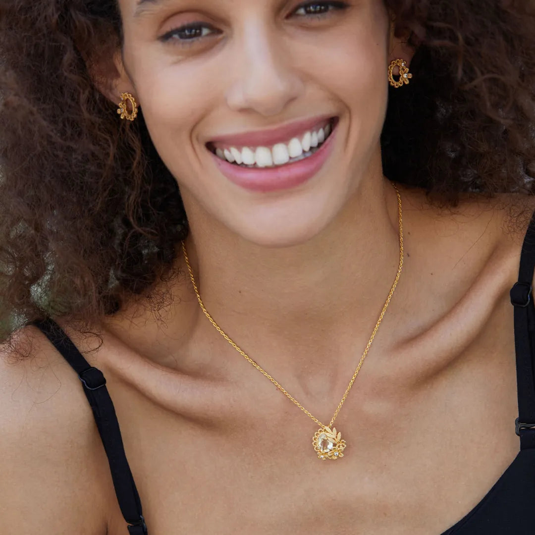 Citrine Necklace "Floral Shine" Gold-Plated Silver