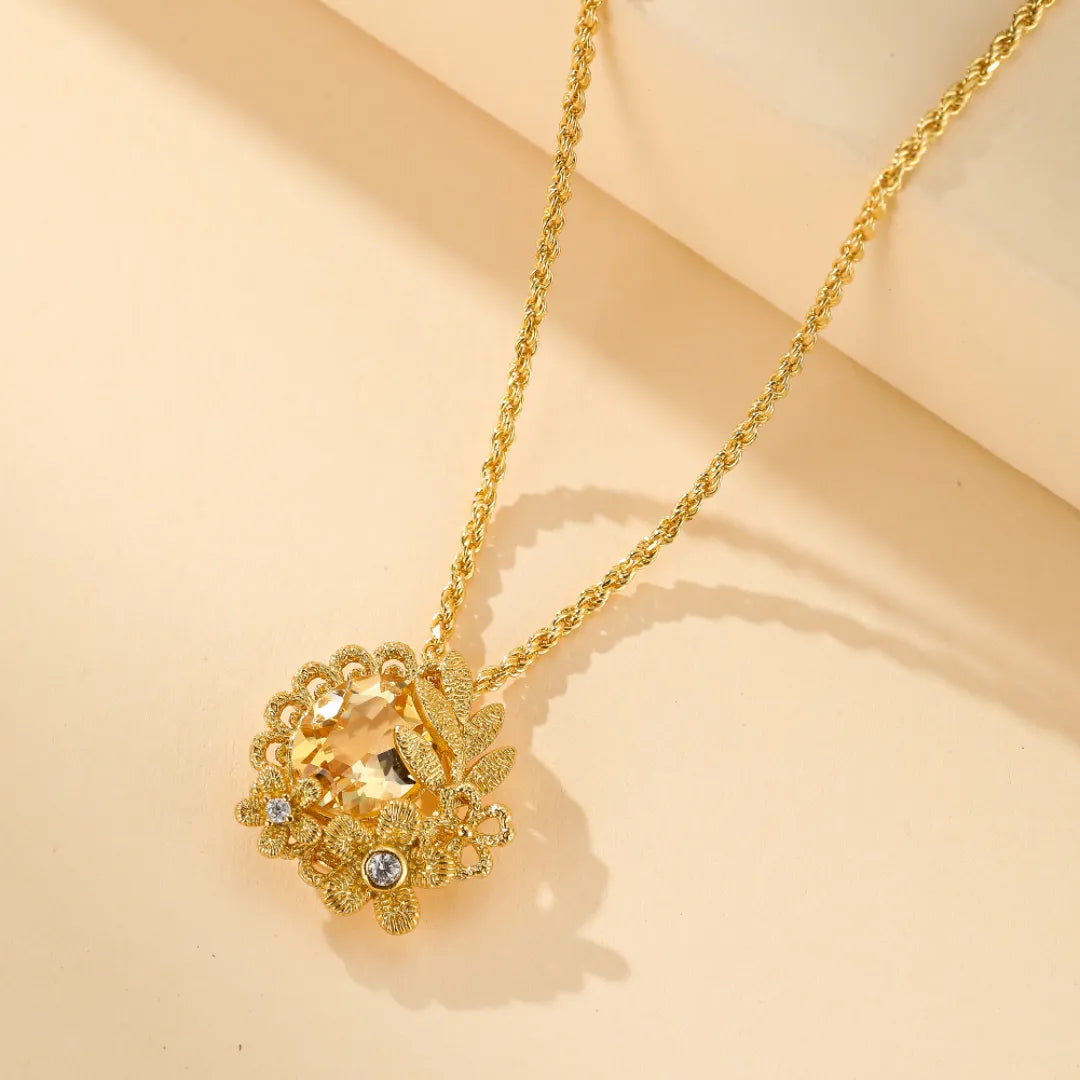Citrine Necklace "Floral Shine" Gold-Plated Silver
