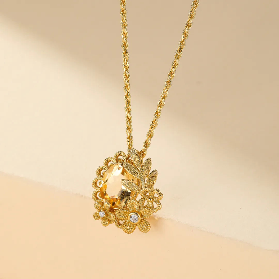 Citrine Necklace "Floral Shine" Gold-Plated Silver
