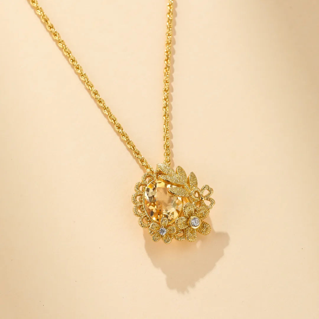 Citrine Necklace "Floral Shine" Gold-Plated Silver