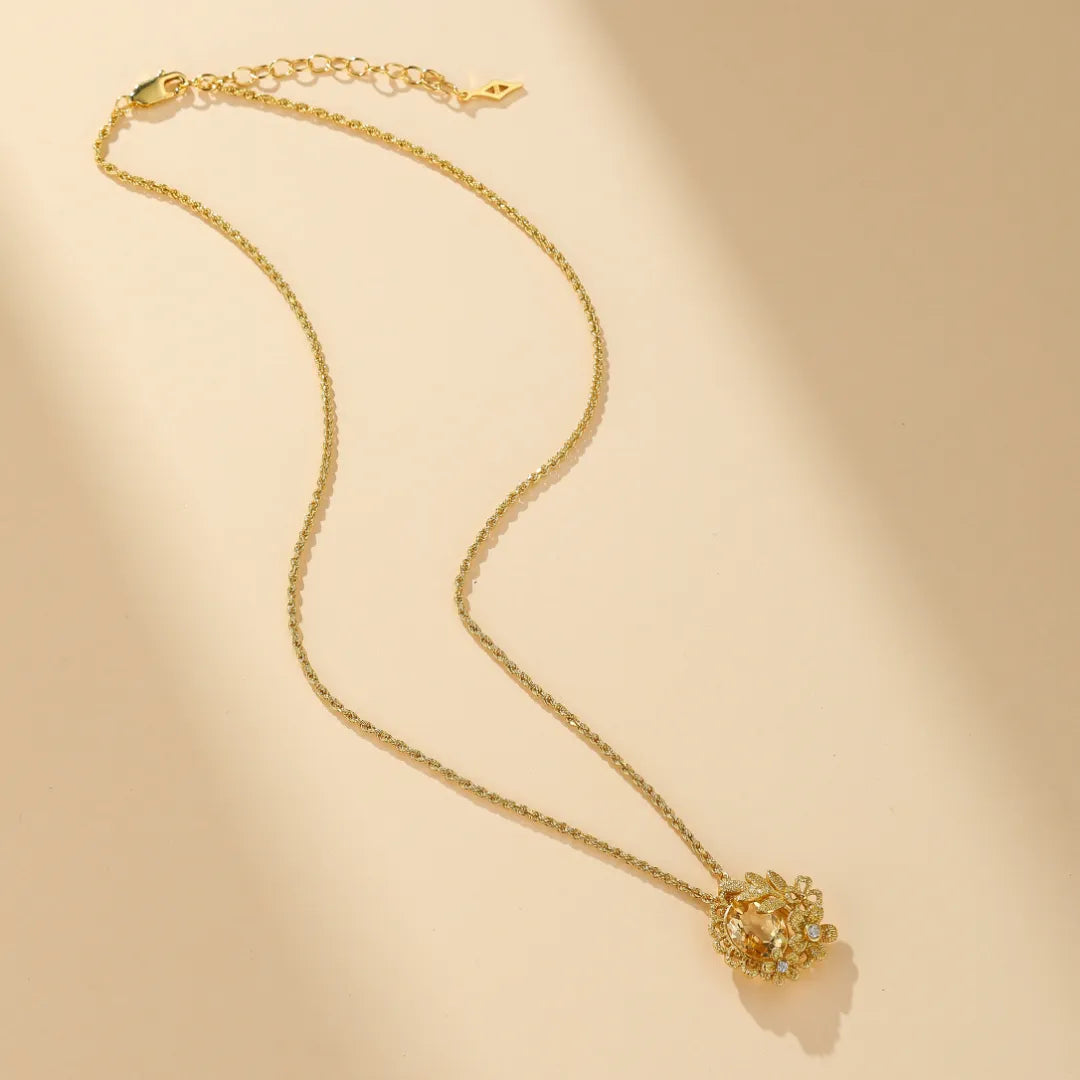 Citrine Necklace "Floral Shine" Gold-Plated Silver