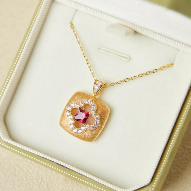 Carnelian Necklace "Floral Warmth" Gold-Plated Silver