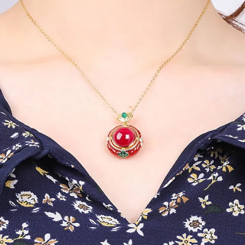 Carnelian Necklace "Flower of Passion" Gold-Plated Silver