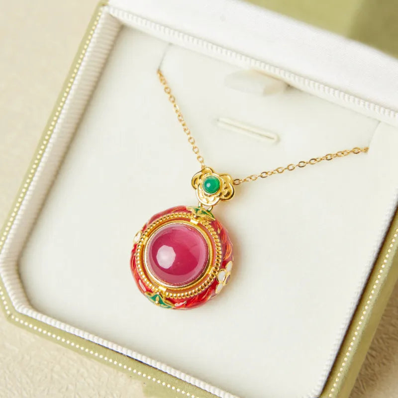 Carnelian Necklace "Flower of Passion" Gold-Plated Silver