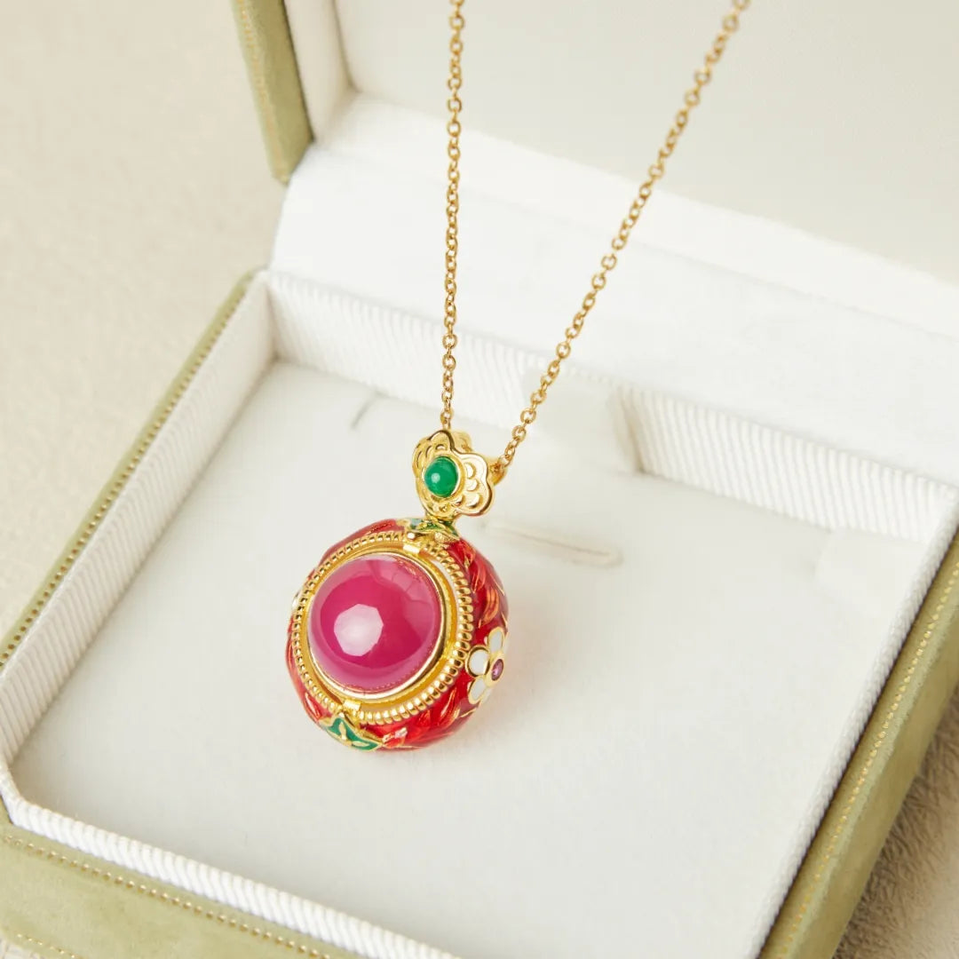 Carnelian Necklace "Flower of Passion" Gold-Plated Silver