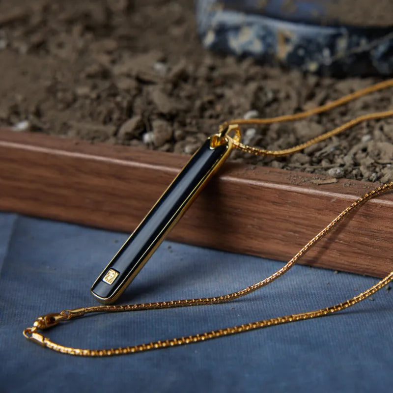 Men's Obsidian Necklace 'Majestic Force' Gold-Plated Silver