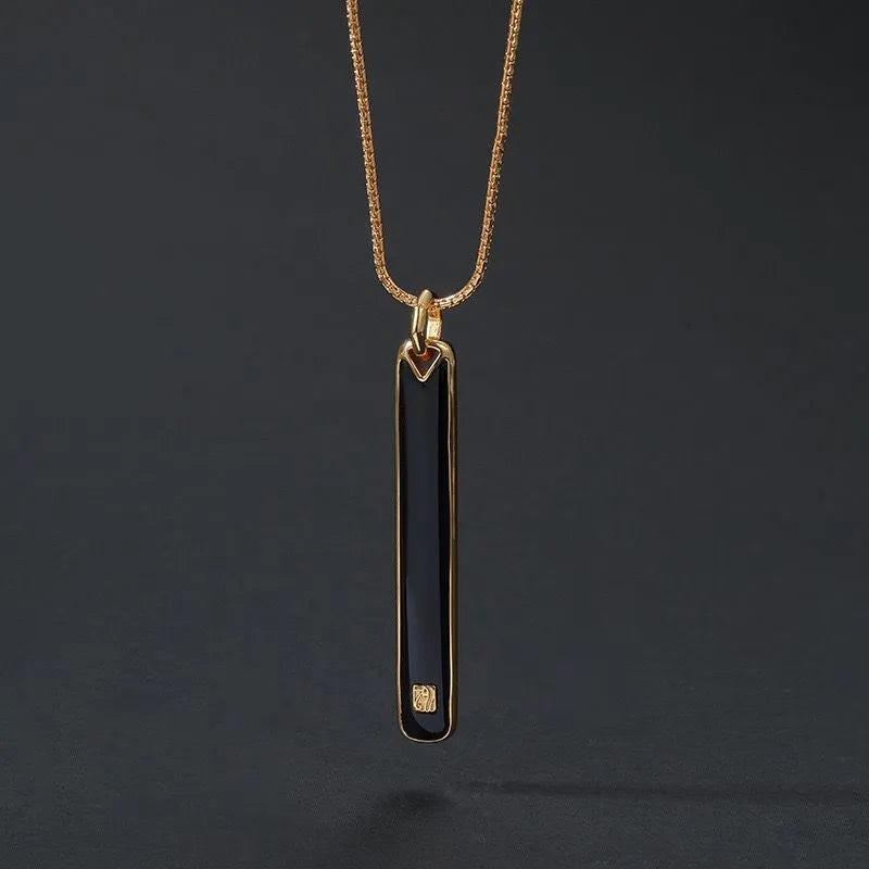 Men's Obsidian Necklace 'Majestic Force' Gold-Plated Silver