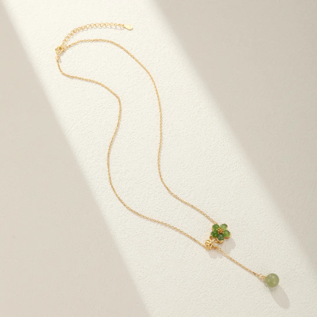 Collier Jade "Floraison Élégante" Argent Doré Or