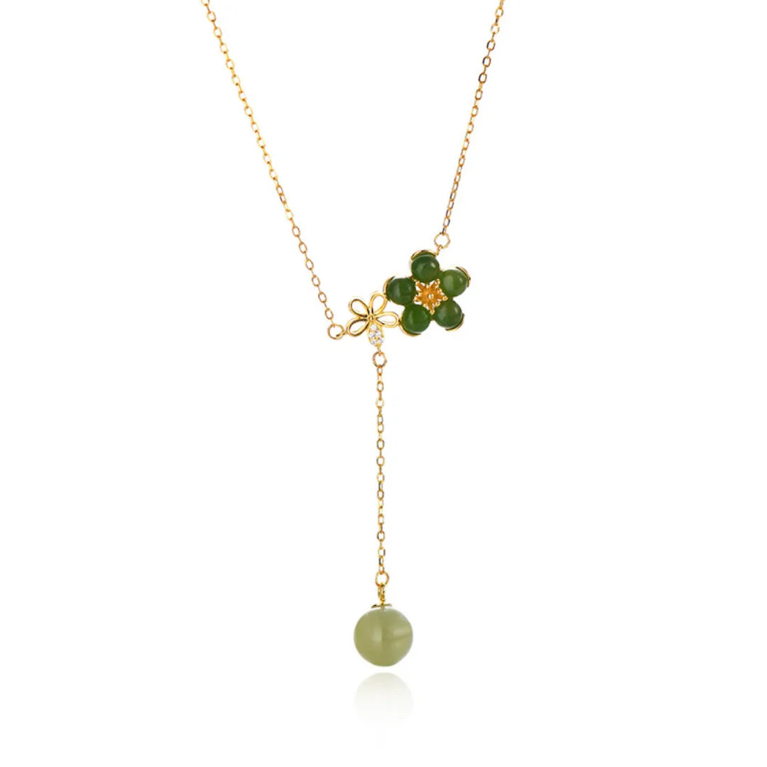 Collier Jade "Floraison Élégante" Argent Doré Or
