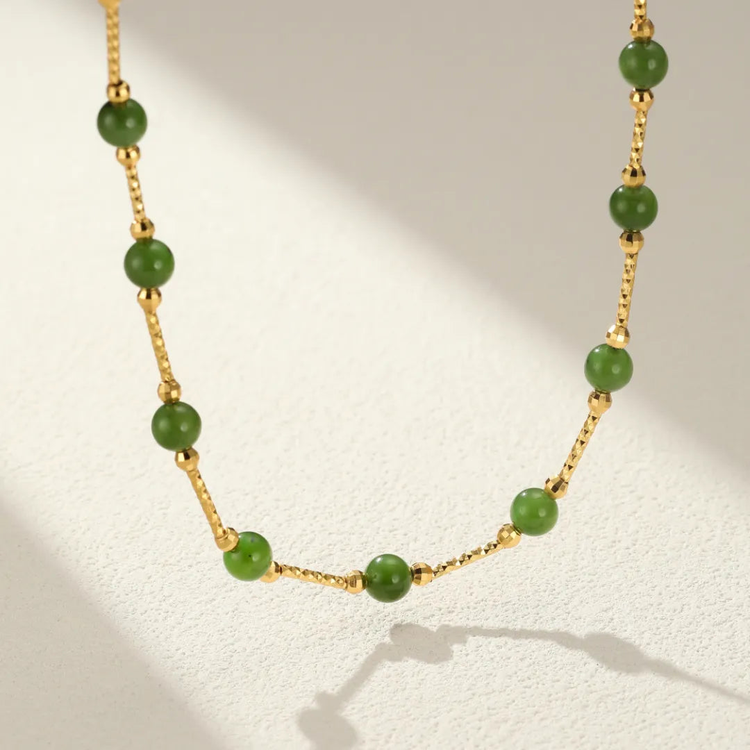 Collar Jade "Serenidad Armoniosa" Plata Dorada Oro