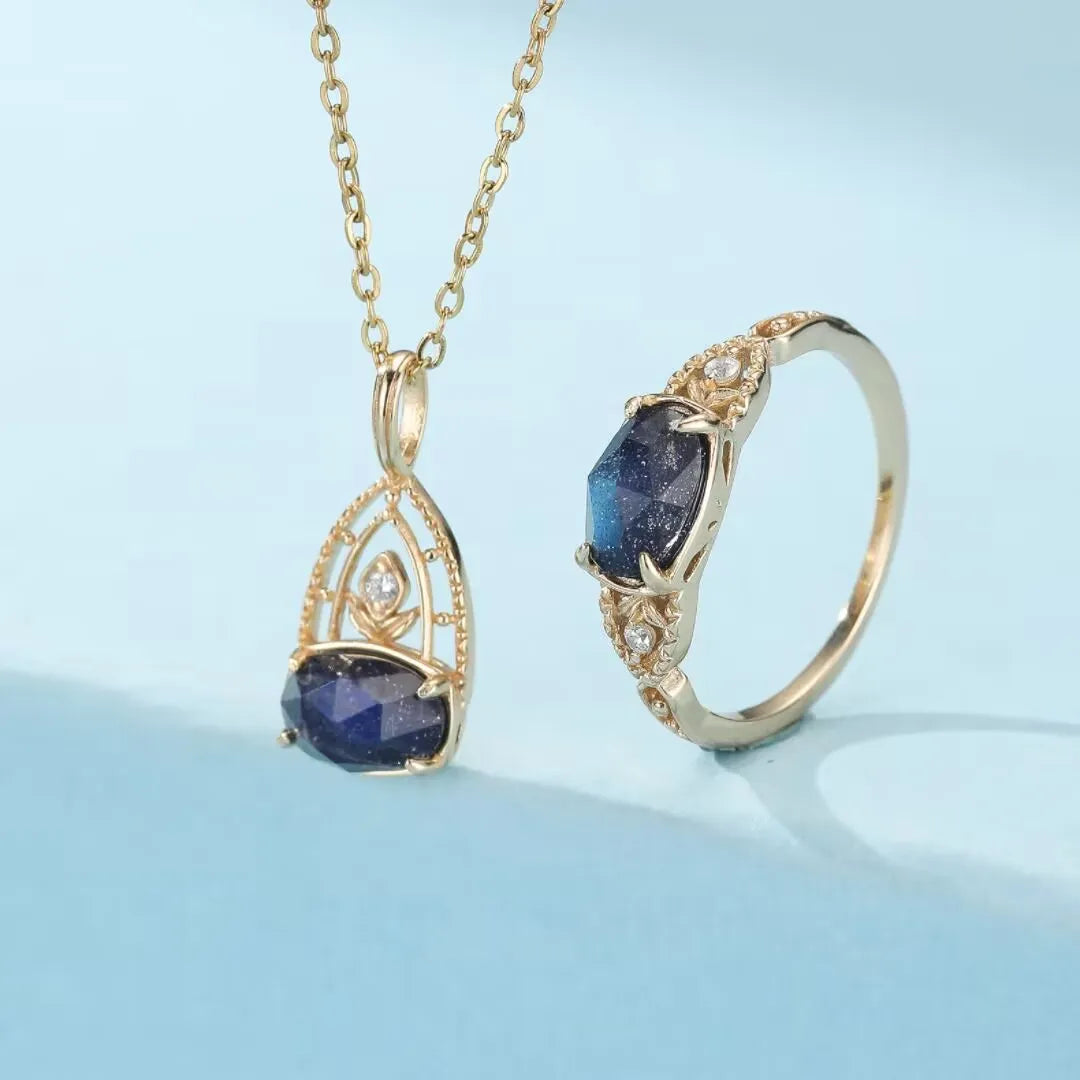 Halskette Labradorit und Lapislazuli "Astraltraum" vergoldet Silber