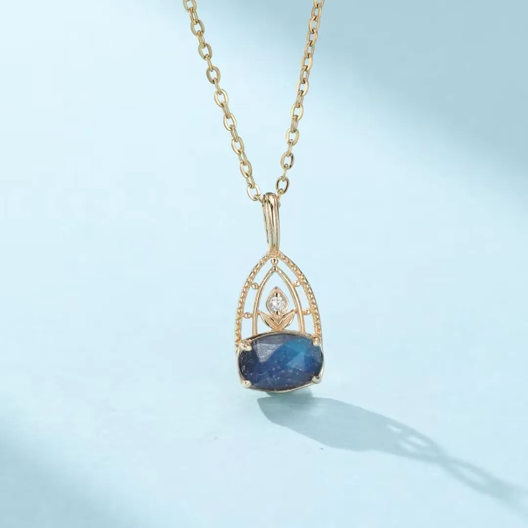 Labradorite and Lapis Lazuli Necklace "Astral Dream" Gold-Plated Silver
