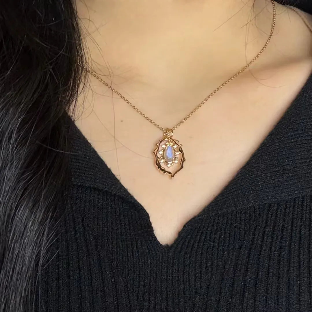 Labradorite and Pearl Necklace "Celestial Essence" Gold-Plated Silver