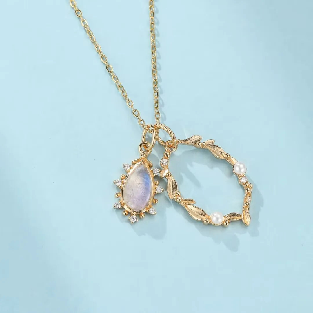 Labradorite and Pearl Necklace "Celestial Essence" Gold-Plated Silver