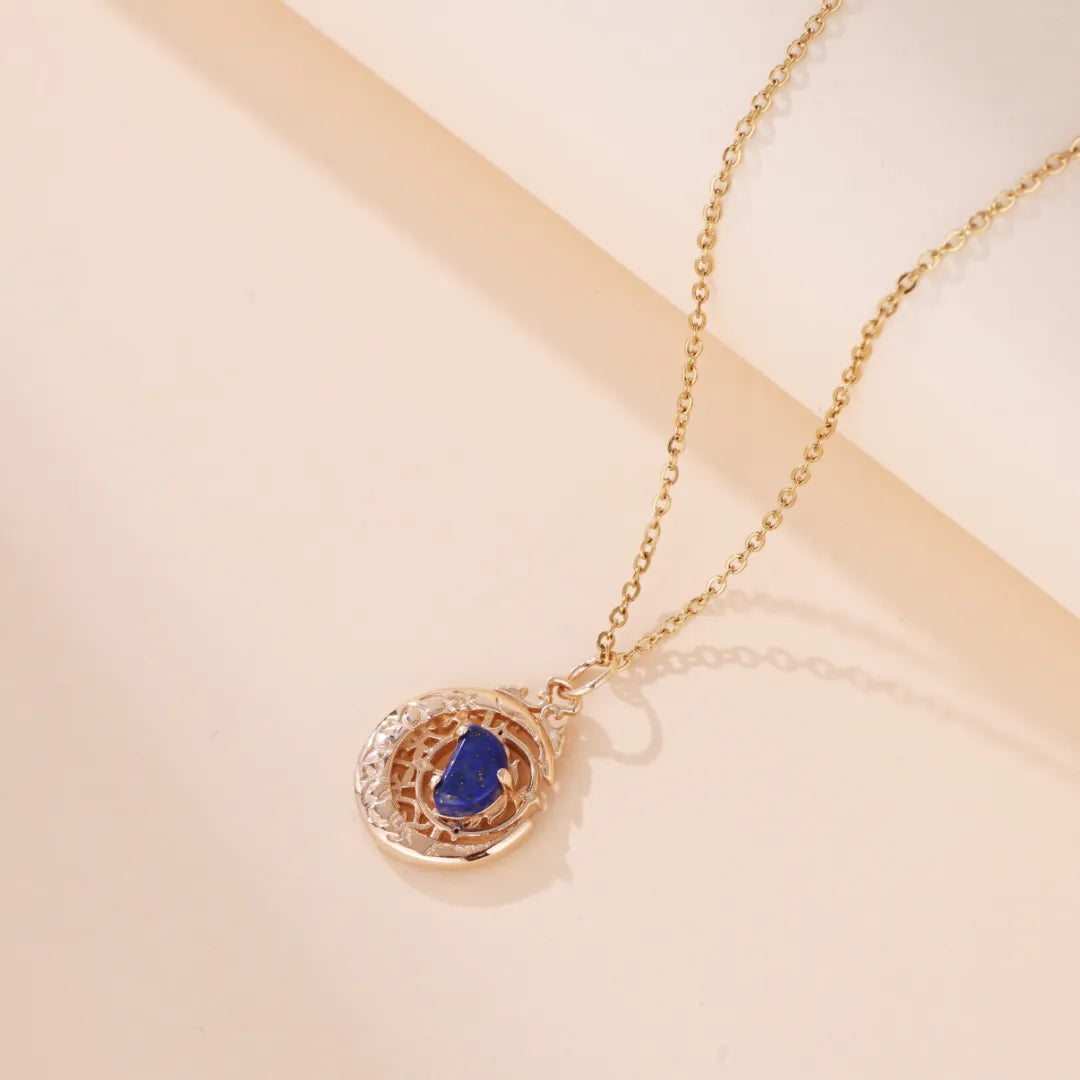 Halskette Lapis Lazuli "Schöne Mond" Vergoldetes Silber