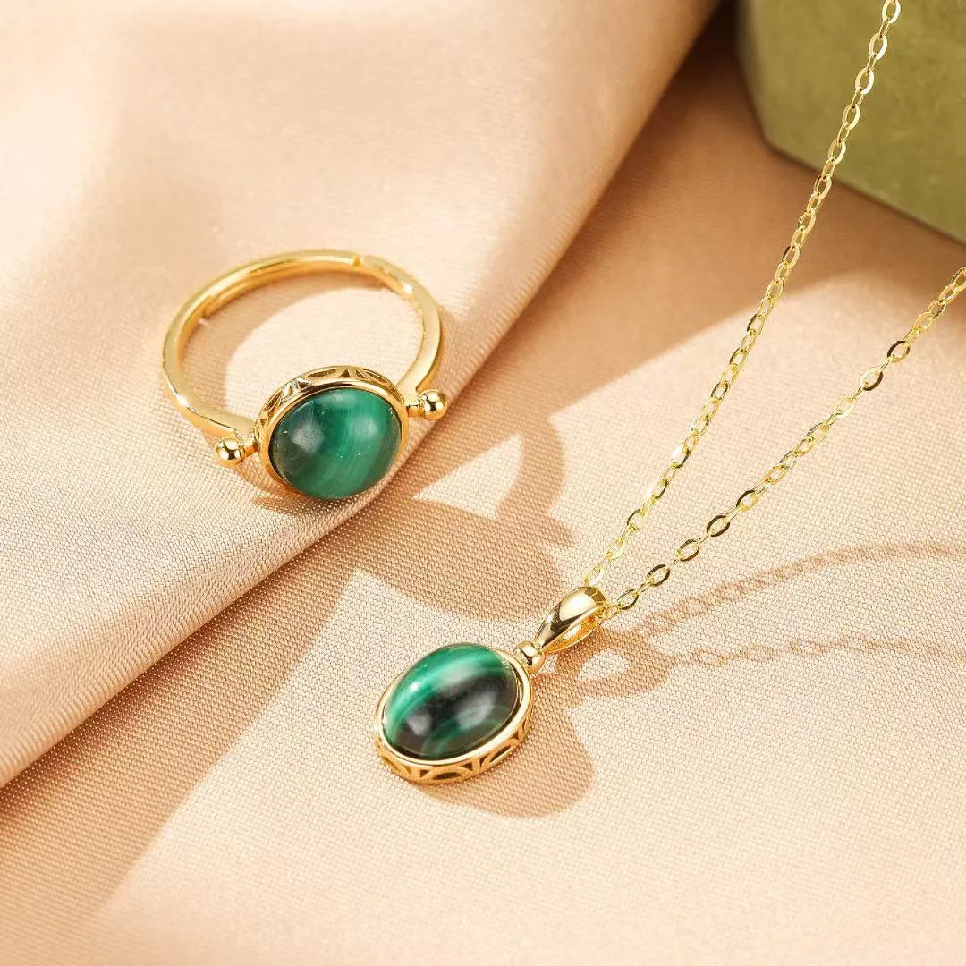 Collier Malachite "Aura Antique" Argent Doré Or