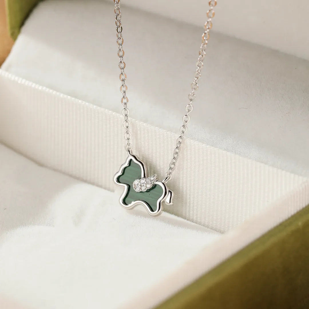 Collier Malachite Cheval "Liberté Douce" Argent