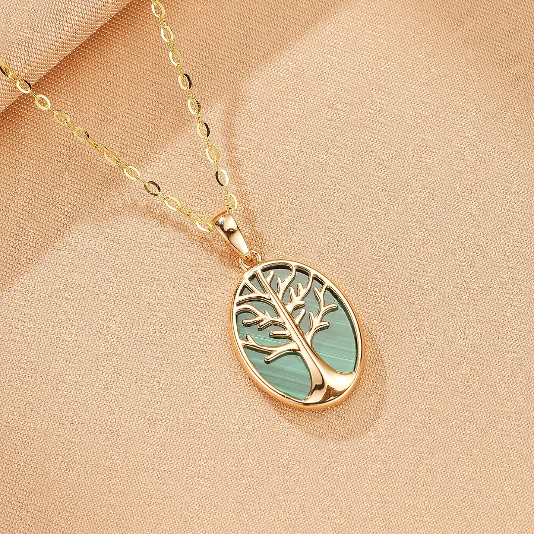Collier Arbre de Vie Malachite "Croissance Naturelle" Argent Doré Or