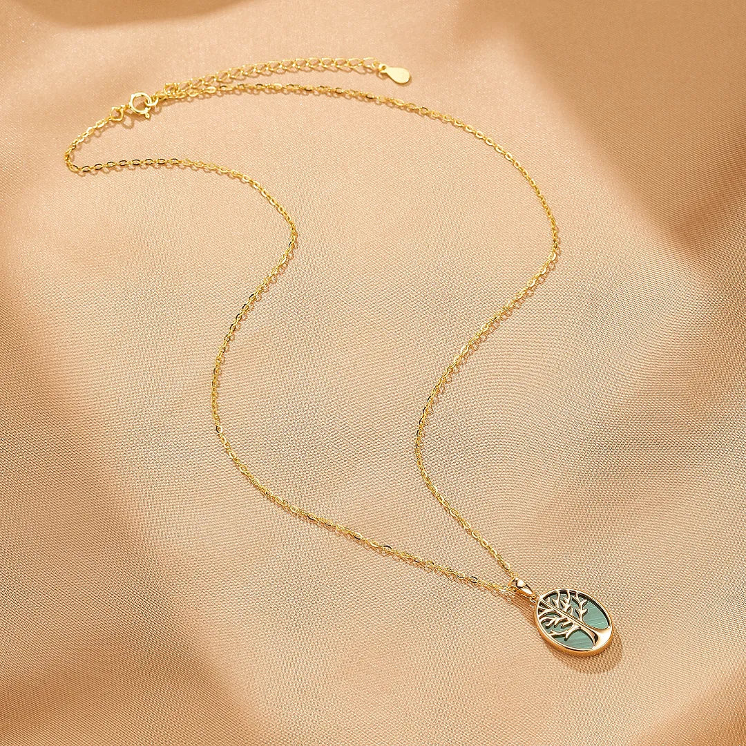 Collier Arbre de Vie Malachite "Croissance Naturelle" Argent Doré Or