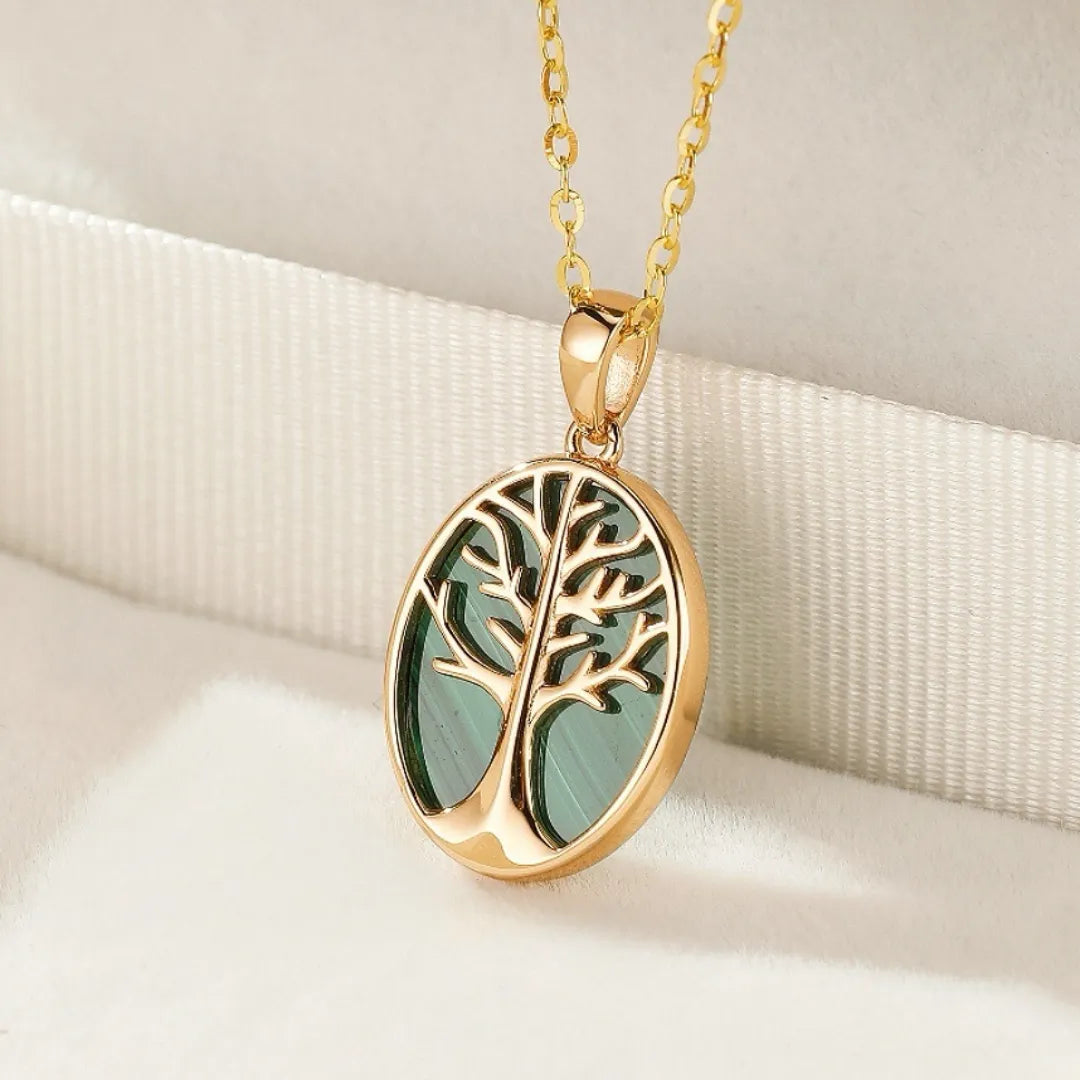 Collier Arbre de Vie Malachite "Croissance Naturelle" Argent Doré Or