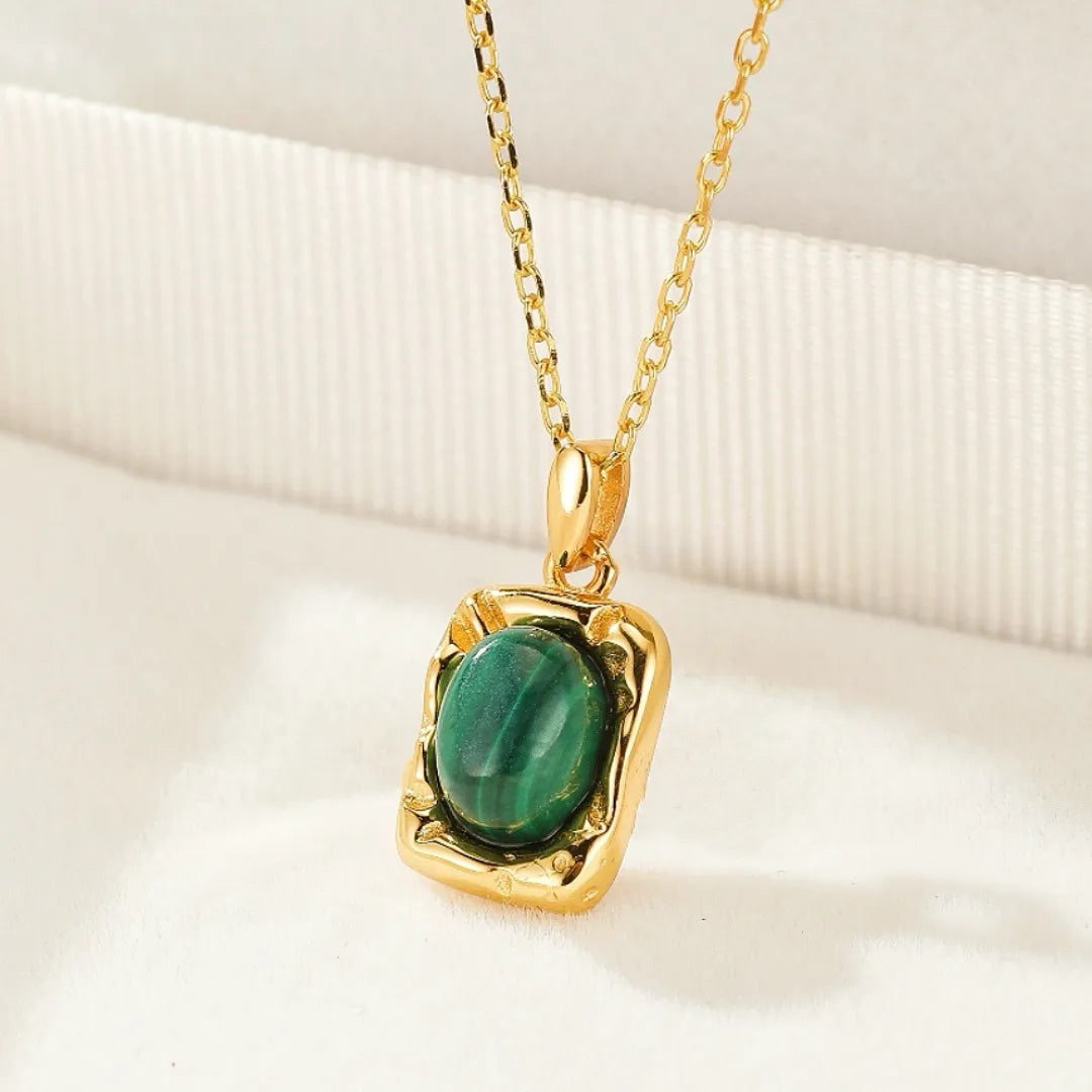 Collier Malachite "Élégance Intemporelle" Argent