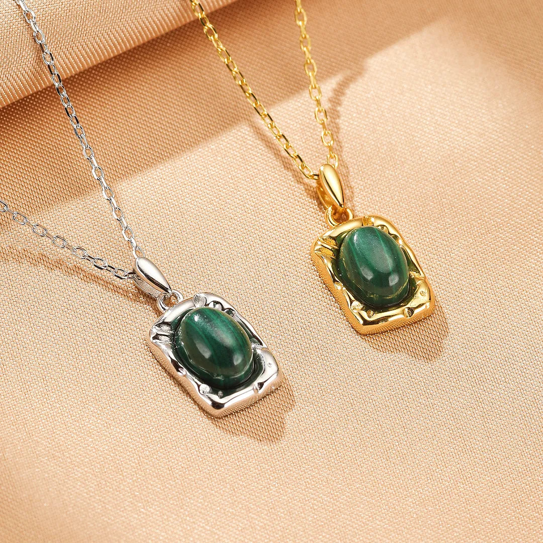 Collier Malachite "Élégance Intemporelle" Argent