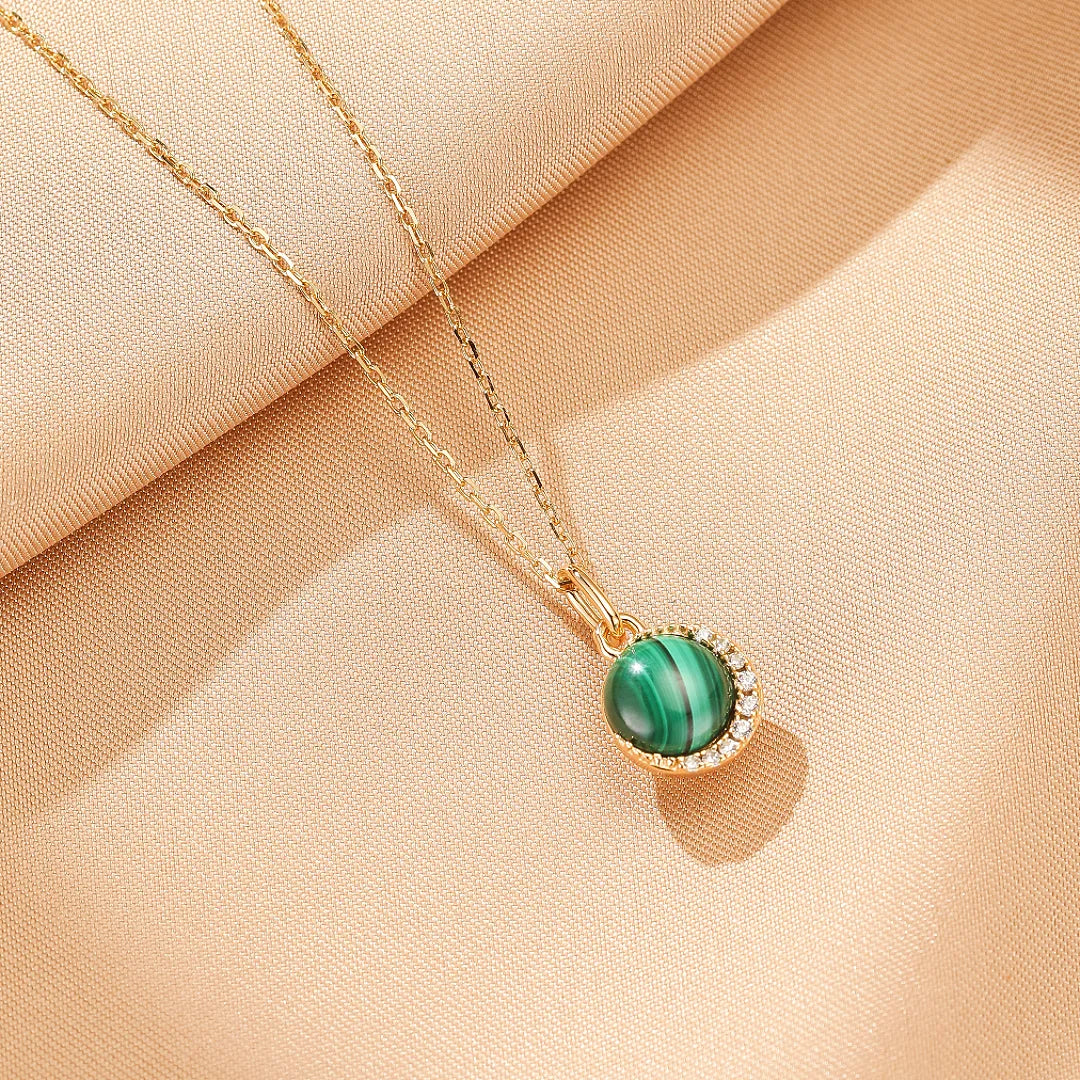 Collier Malachite "Halo Éclatant" Argent Doré Or