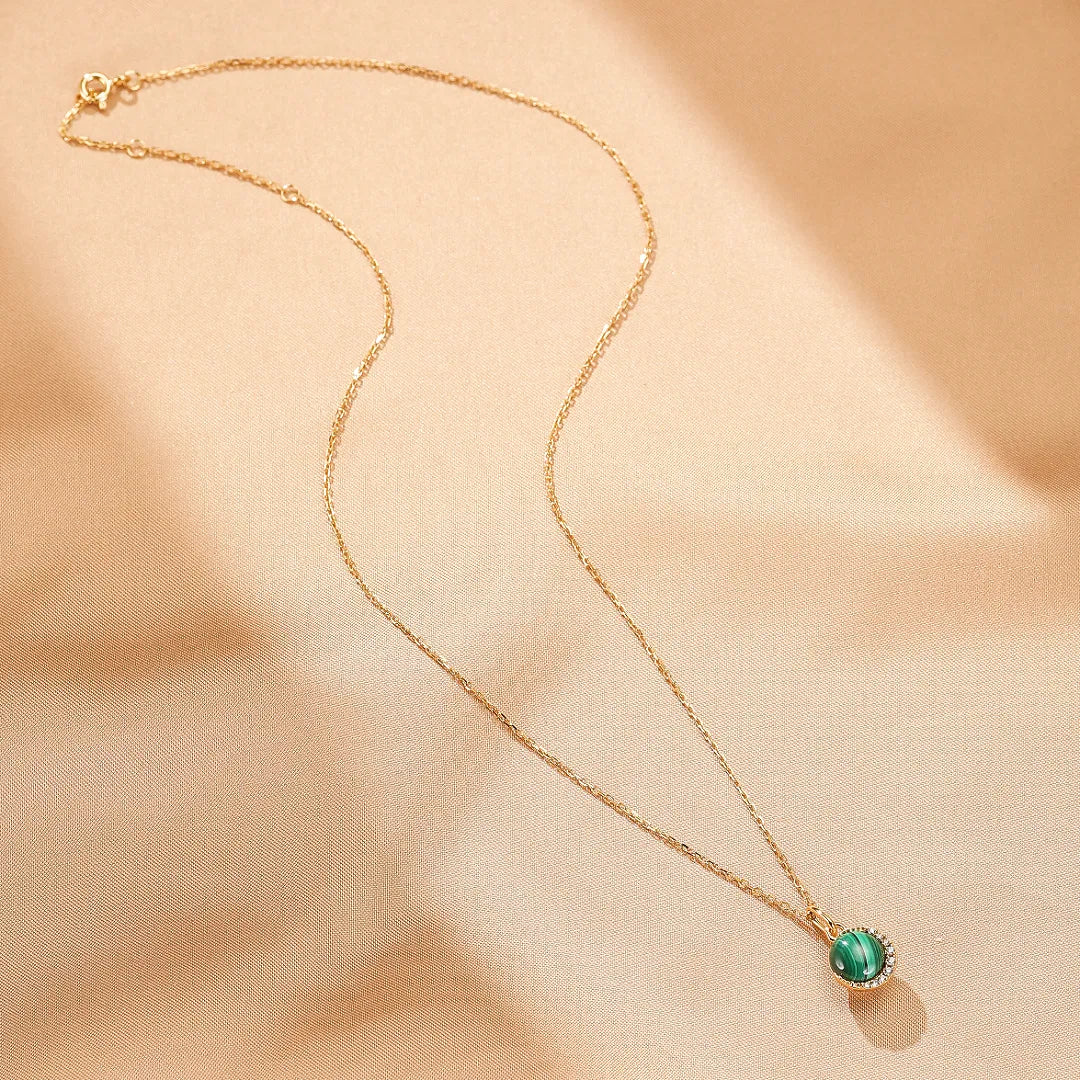 Collier Malachite "Halo Éclatant" Argent Doré Or
