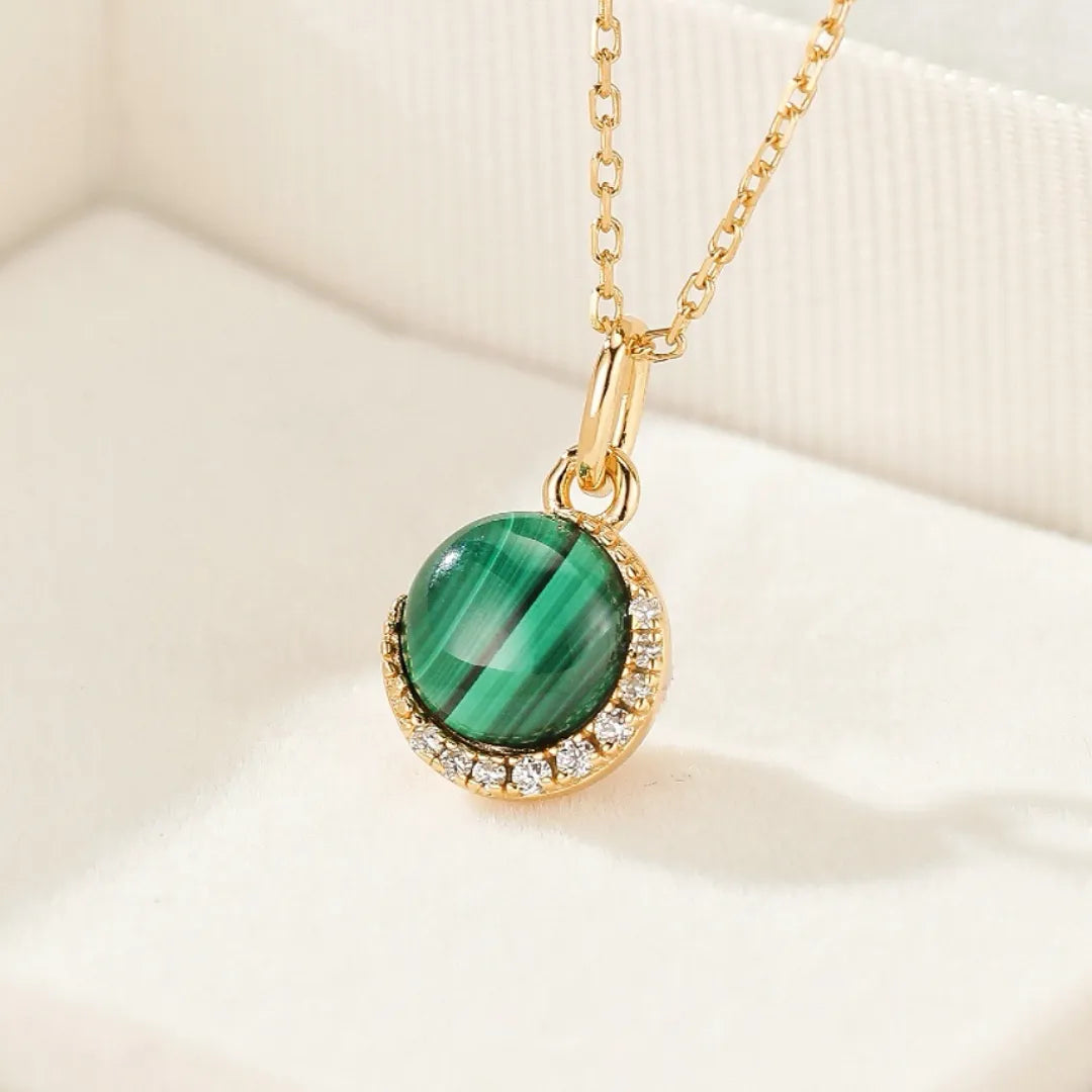 Collier Malachite "Halo Éclatant" Argent Doré Or