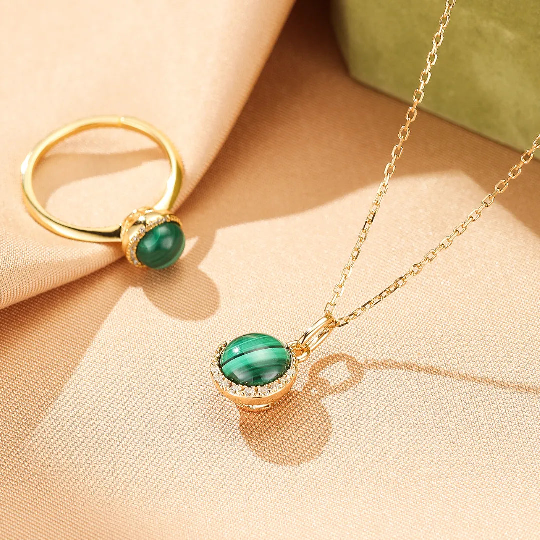 Collier Malachite "Halo Éclatant" Argent Doré Or
