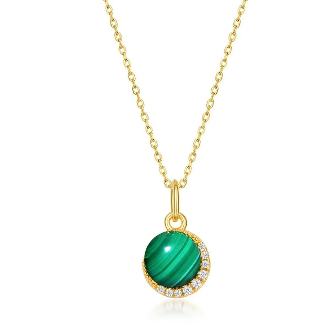 Collier Malachite "Halo Éclatant" Argent Doré Or