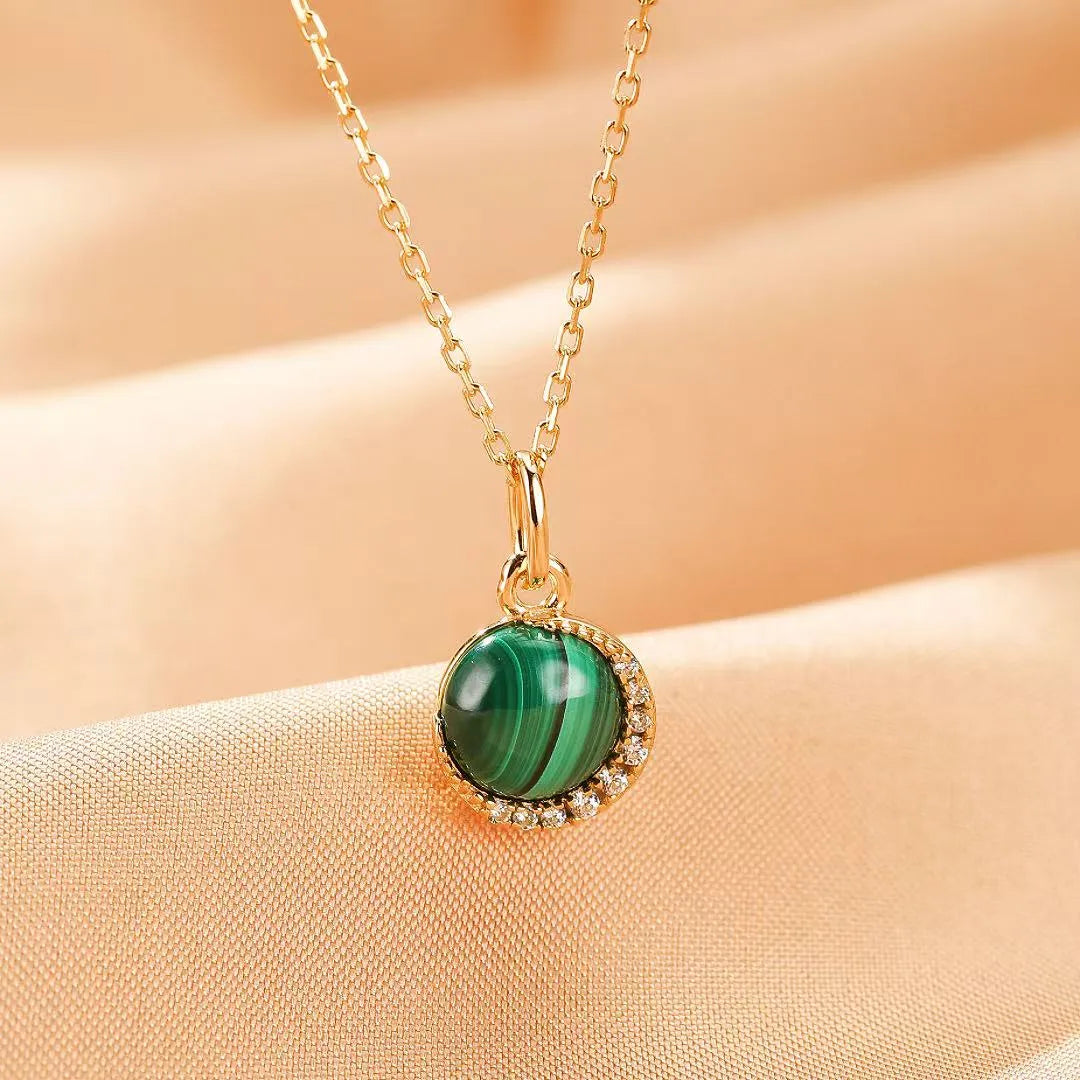 Collier Malachite "Halo Éclatant" Argent Doré Or