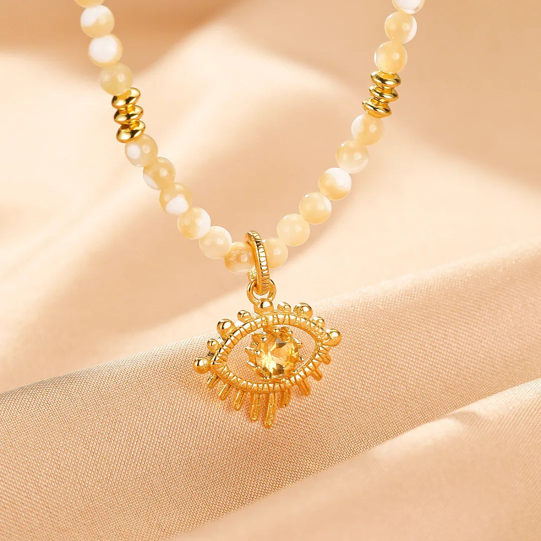 Citrine Evil Eye Necklace "Protective Gaze" Gold Plated Silver