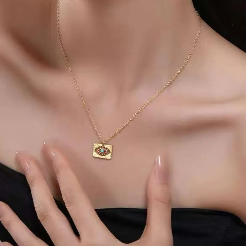 Halskette Böses Auge "Schützendes Quadrat" Silber Vergoldet Gold