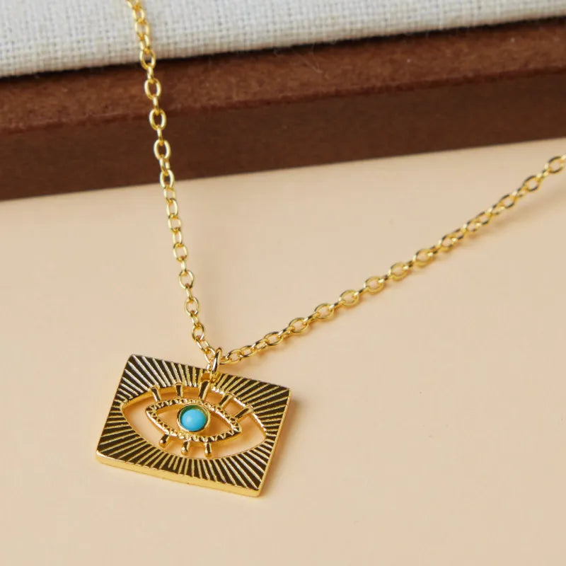 Evil Eye Protective Square Gold Plated Silver Necklace